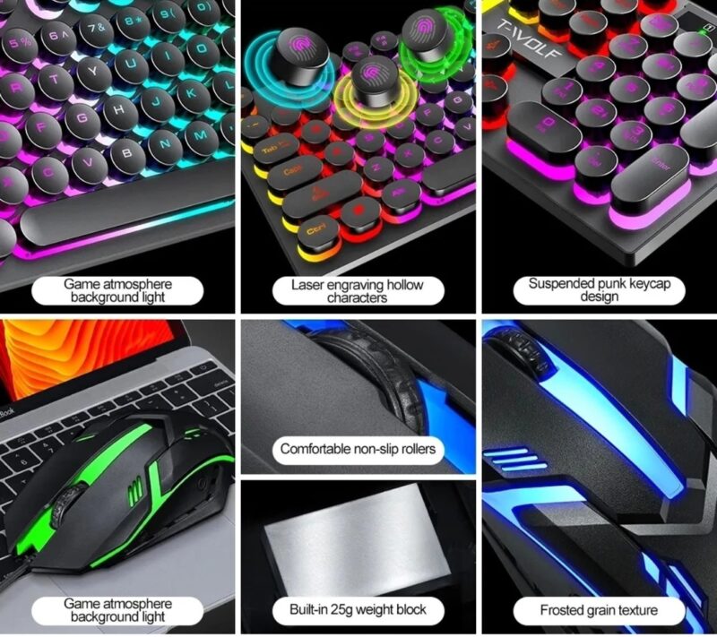Gökkuşağı Zemin Aydınlatmalı USB Q Klavye ve Mouse Set - Görsel 2